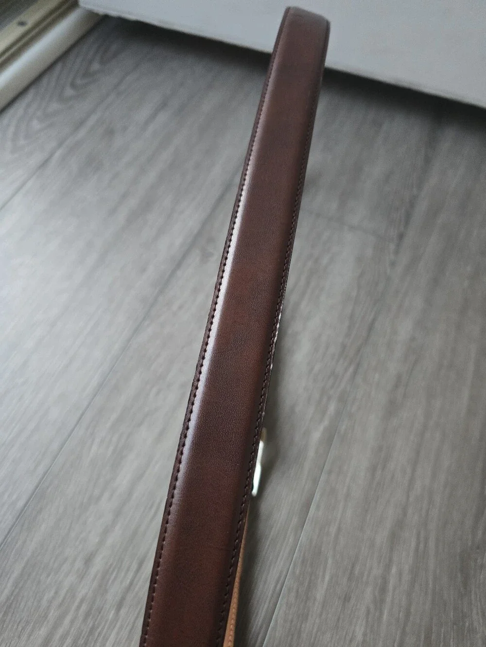 Brown Leather Belt Men's 44 Gold Buckle Genuine Dress Classic Made In Canada